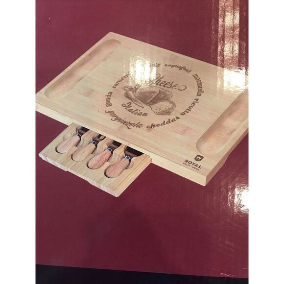 NEW ROYAL CRAFT WOOD Size XL Cheese Board 4 Piece Stainless Steel Cutlery Set - Picture 4 of 9